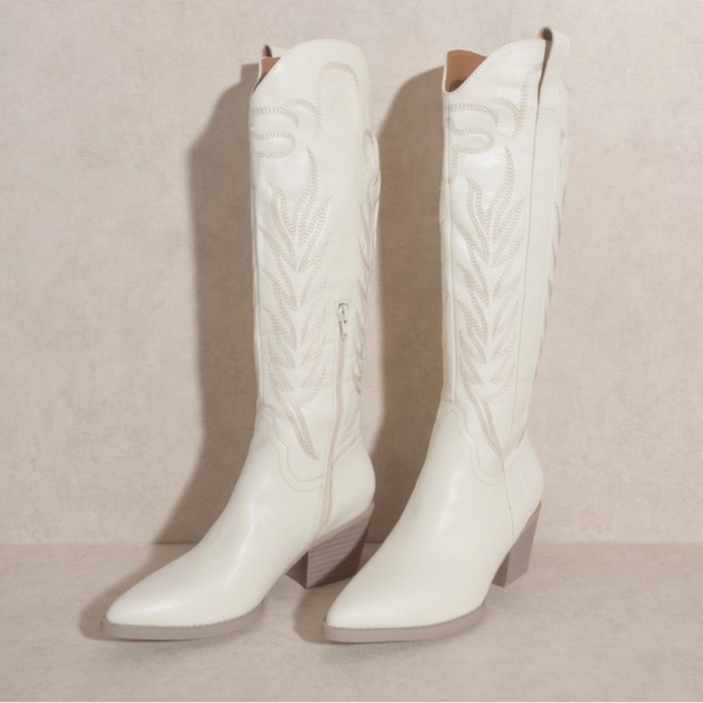 White Knee High Cowgirl Boots